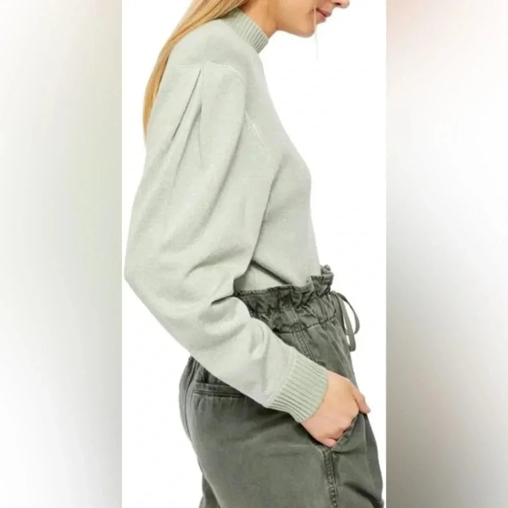 NWOT Free People Starry Night Metallic Shimmer Mock Neck Sweater Mint Green XS